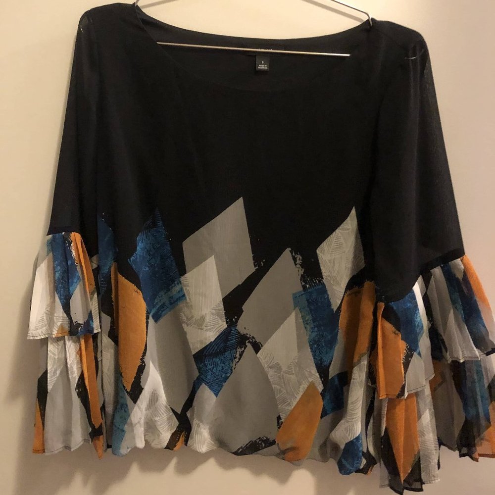 Alfani Wide Ruffled Sleeve Black Top